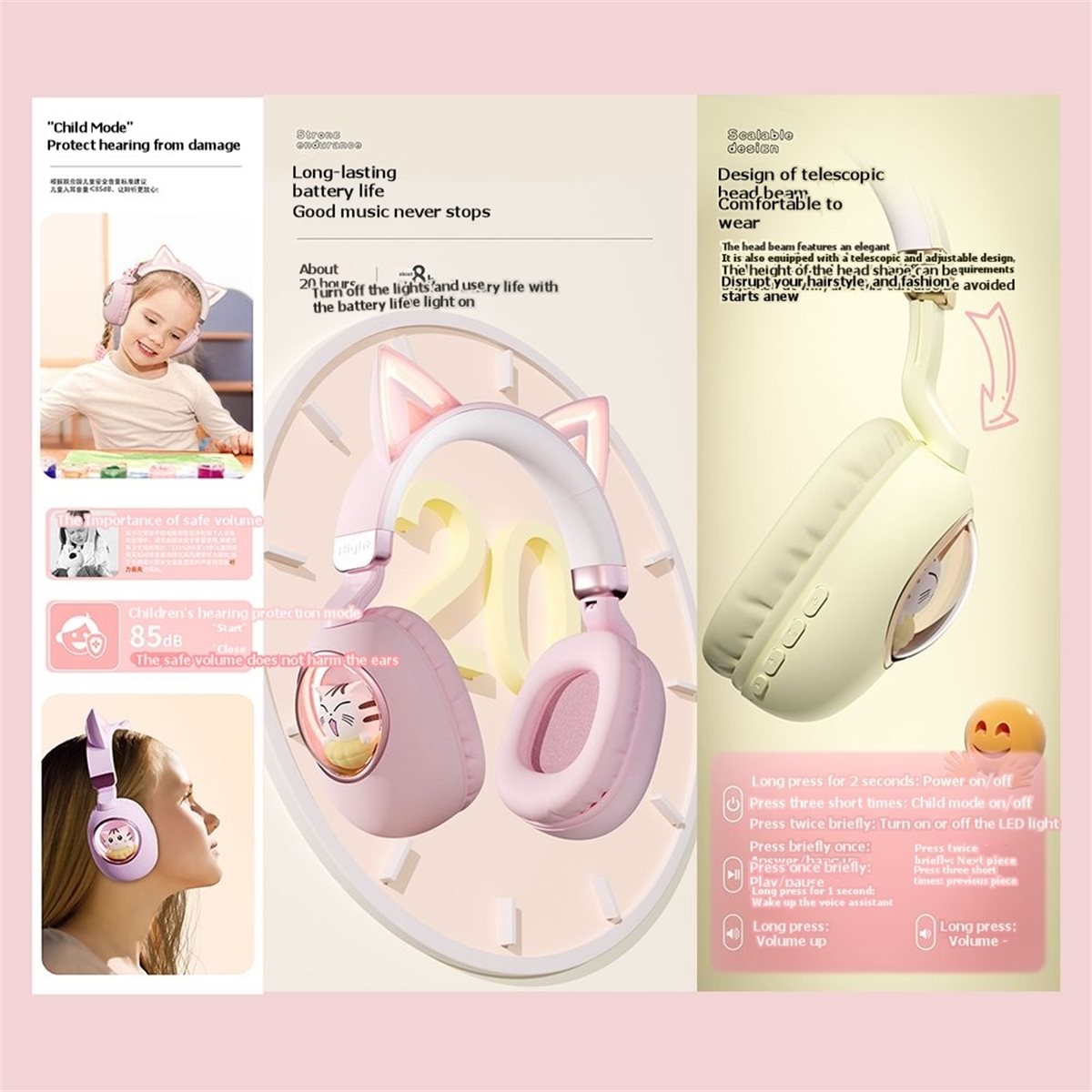 Cat Ear Bluetooth Headset Led - [PACK DE VALOR] Fone de Ouvido