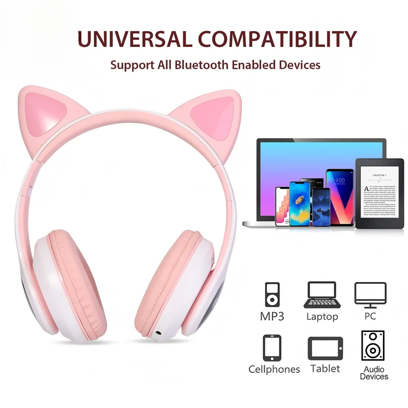 Cat Ear Bluetooth Headset Led - Fones de Ouvido Bluetooth Sem Fio