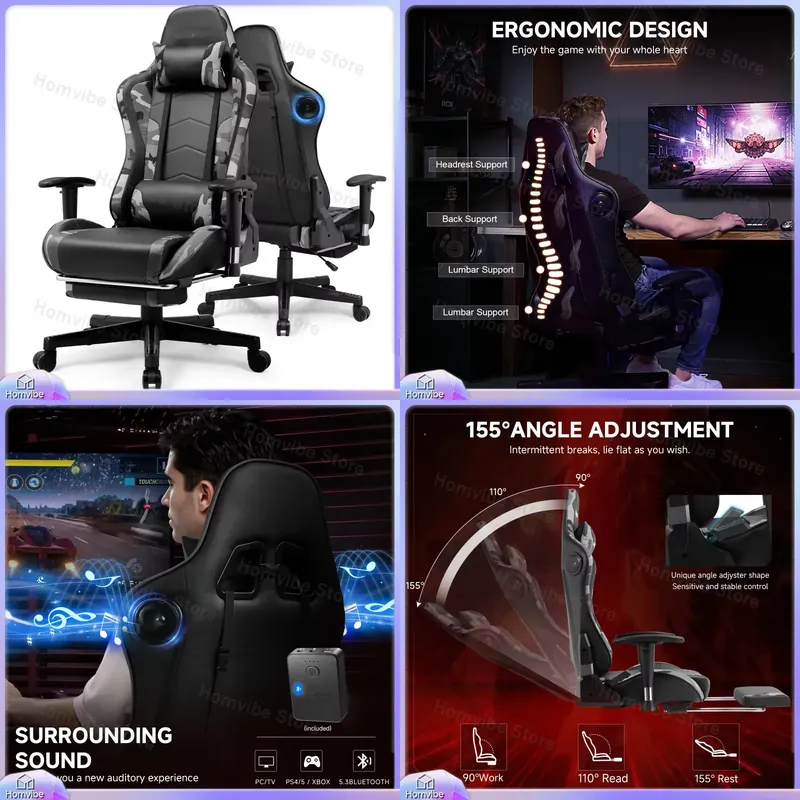 Speakers - Cadeira de Jogos Ergonômica com Alto-falantes