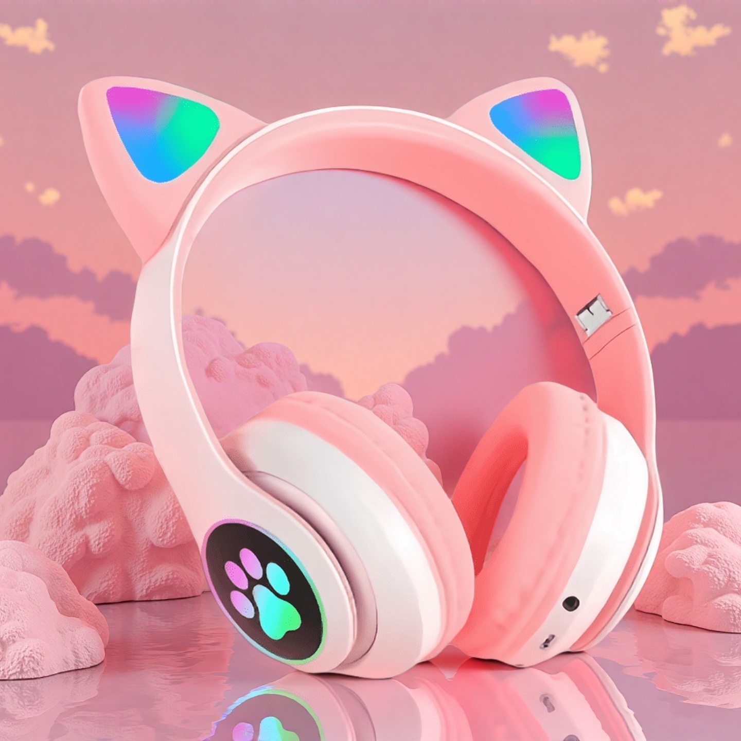 Cat Ear Bluetooth Headset Led - Nova luz de flash bonito orelhas